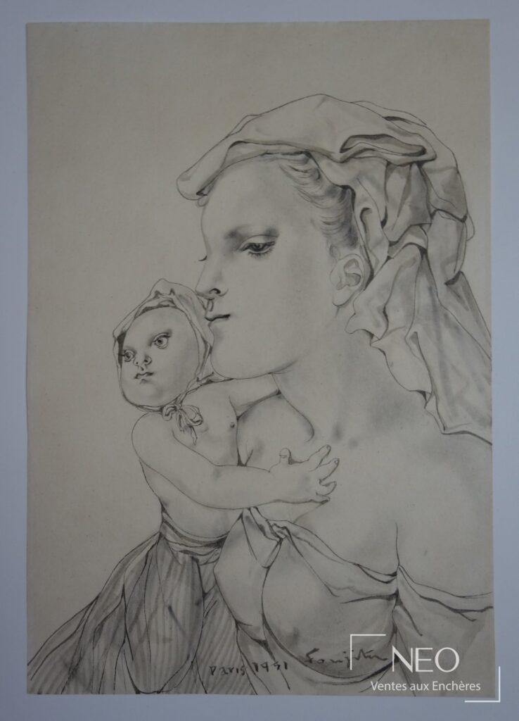 Dessin de mère et enfant au lavis