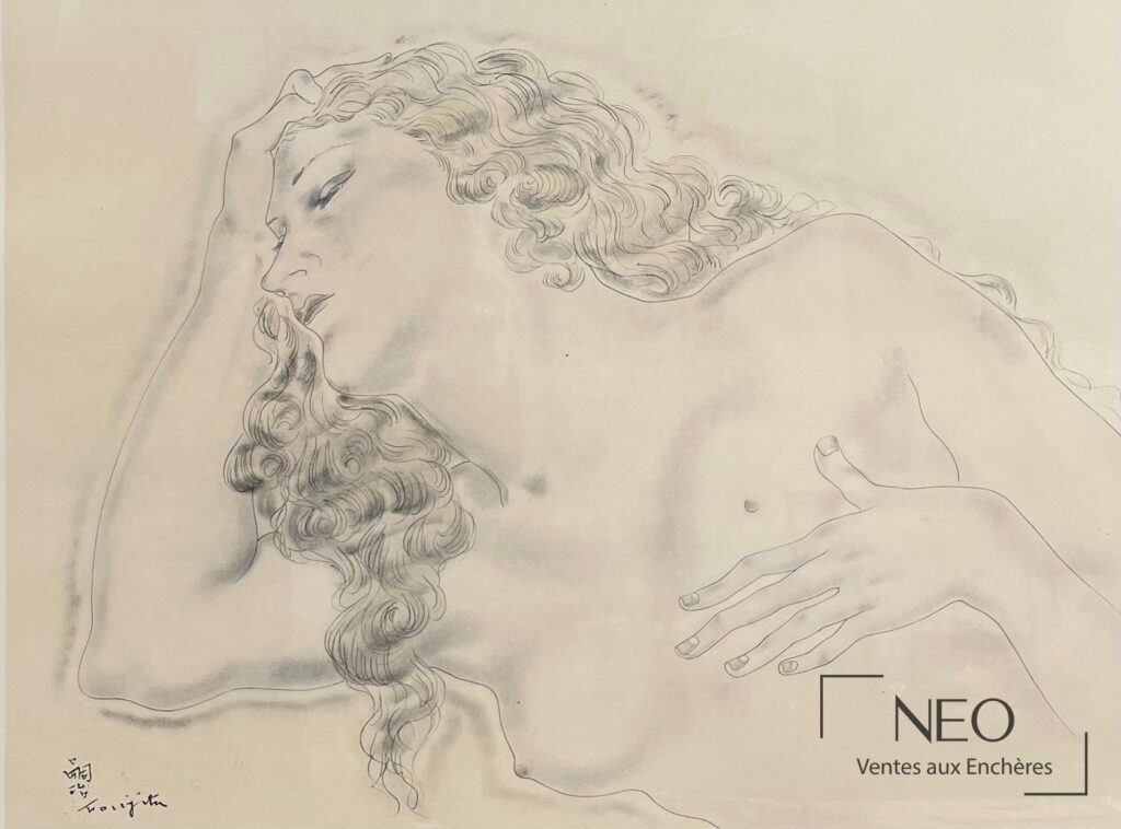 Lithographie de Tsuguharu Foujita montrant une femme nue endormie