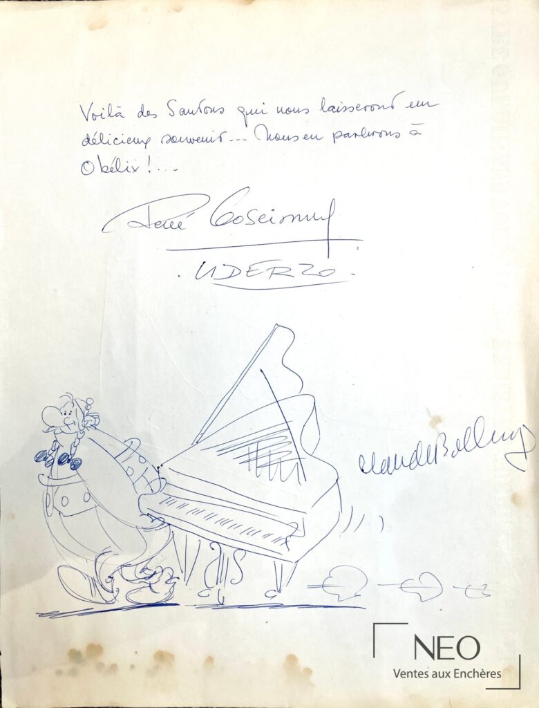 Dessin original d’Obélix tirant un piano