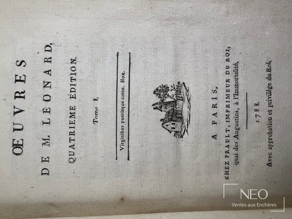 Page de titre des Œuvres de M. Léonard avec mention de l'édition Prault