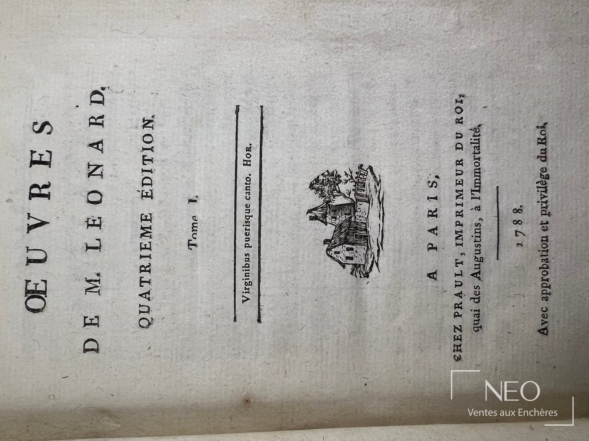 Page de titre des Œuvres de M. Léonard avec mention de l'édition Prault