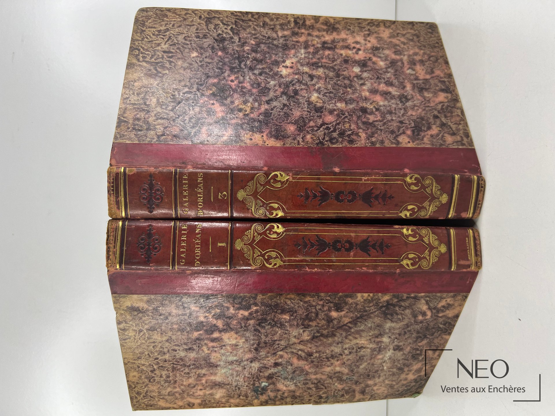 Deux volumes reliés en demi basane rouge avec plats marbrés et dos ornés de dorures.