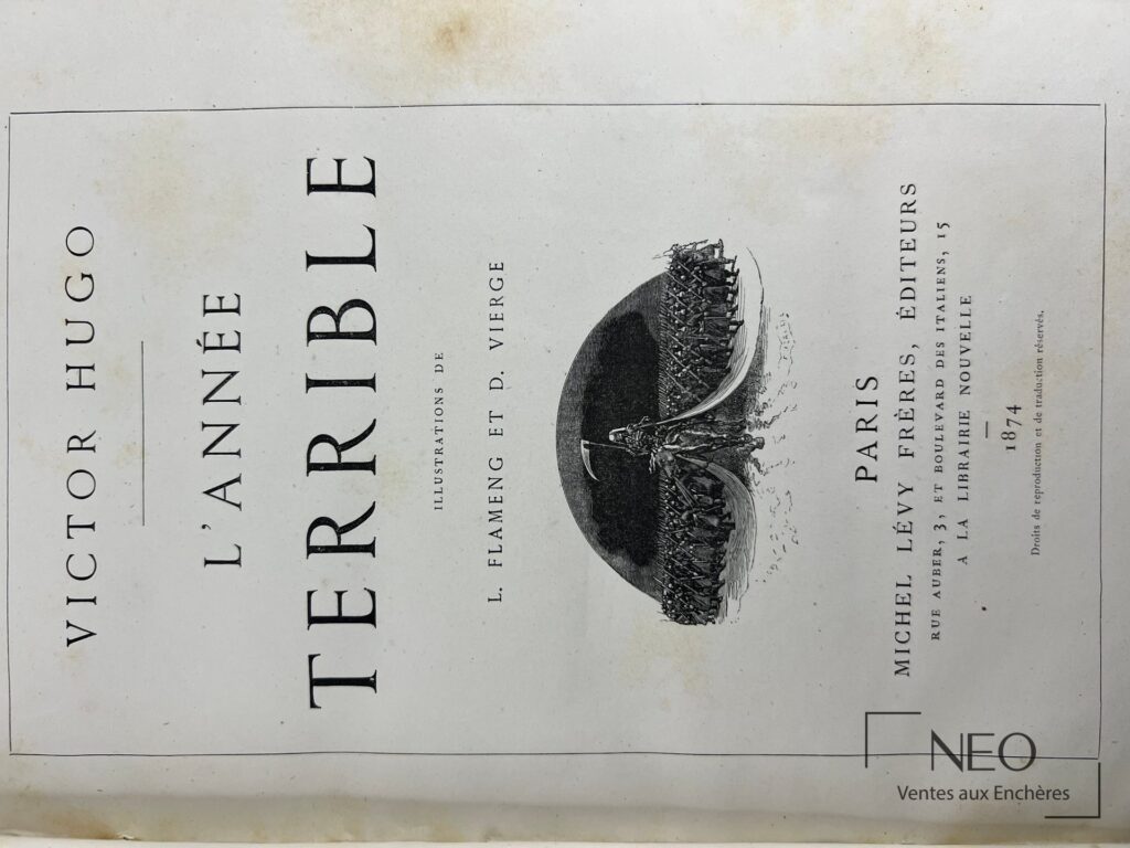 Page de titre de L'année Terrible de Victor Hugo avec l'éditeur Michel Lévy frères et la date 1874