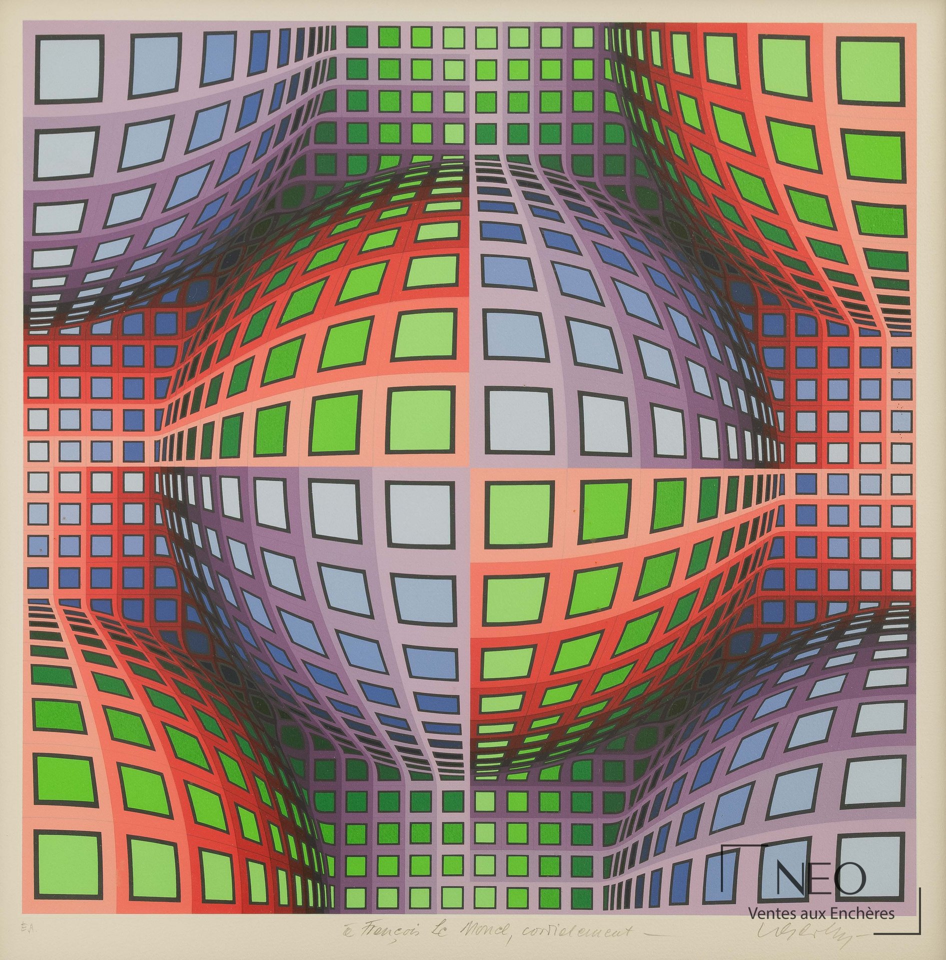 D&rsquo;après Victor Vasarely, Composition cinétique, lithographie en couleurs