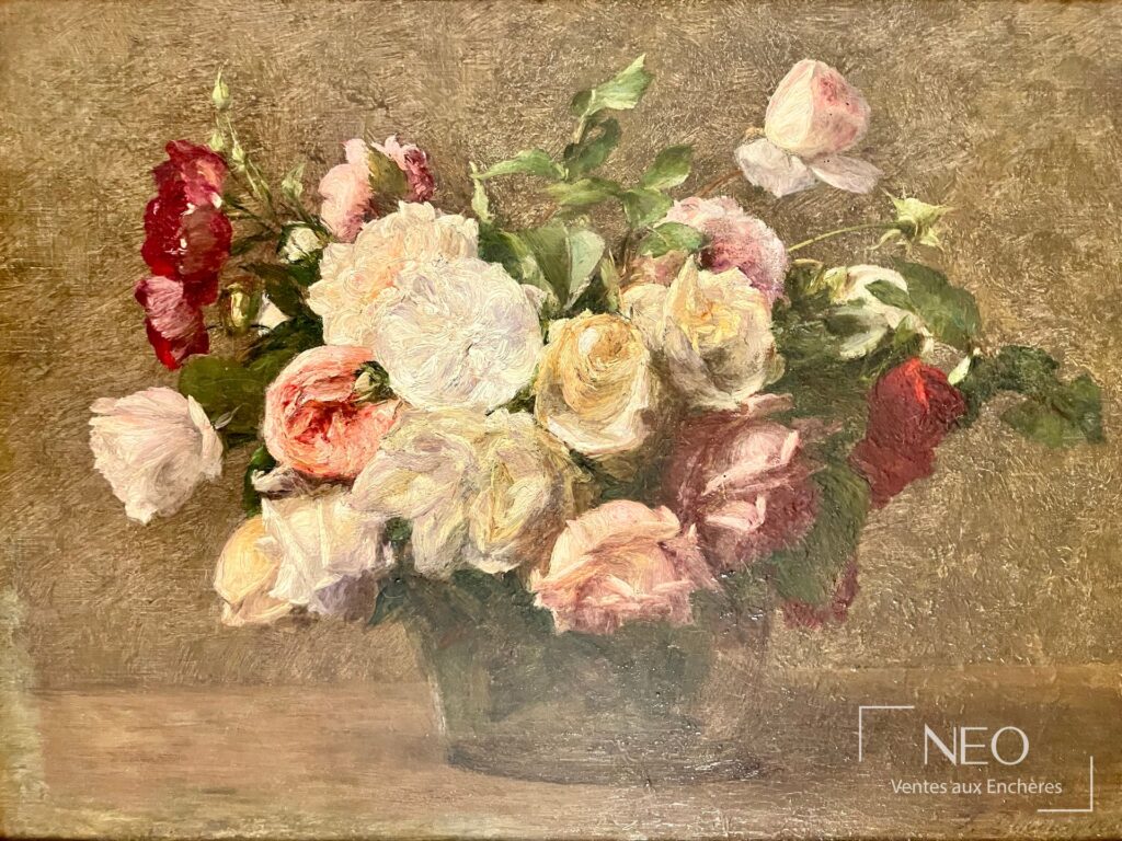 Bouquet de fleurs peint à l'huile sur toile