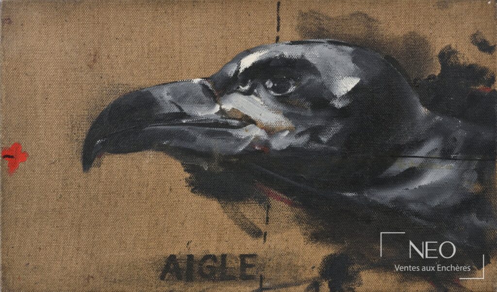 Peinture d'un aigle noir sur fond brun
