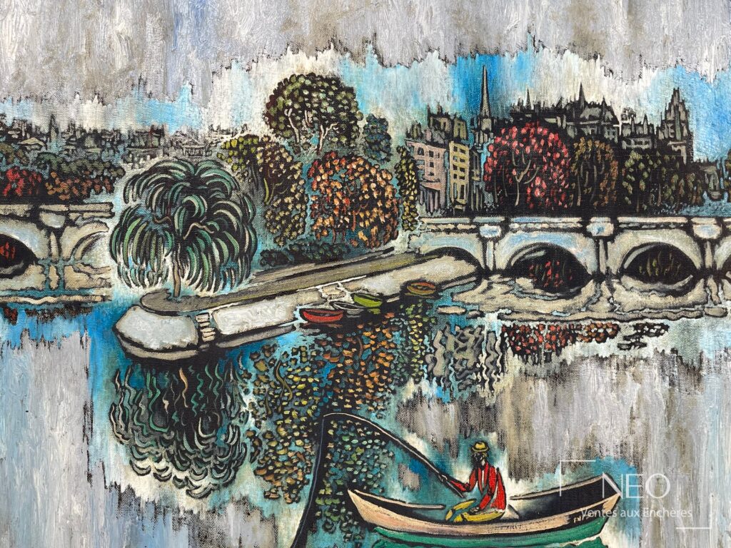 Huile sur toile de Vytautas Kasiulis représentant Le Pont-Neuf