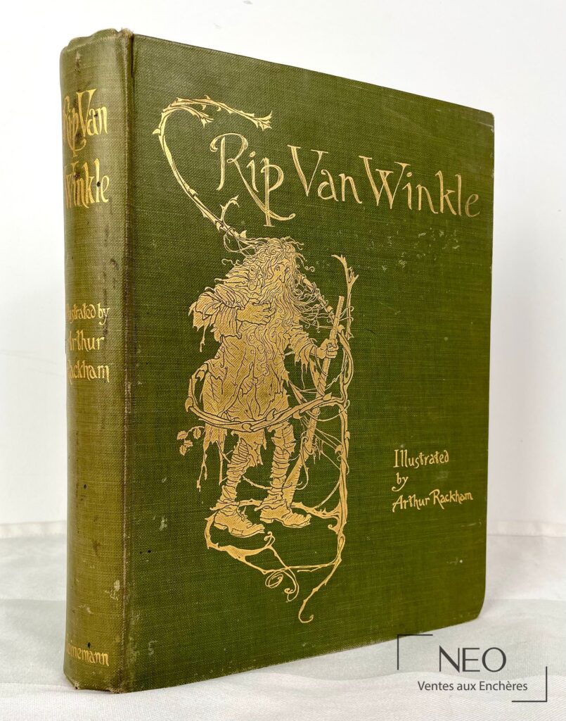 Couverture verte ornée du titre Rip Van Winkle et d’une illustration dorée d’Arthur Rackham.