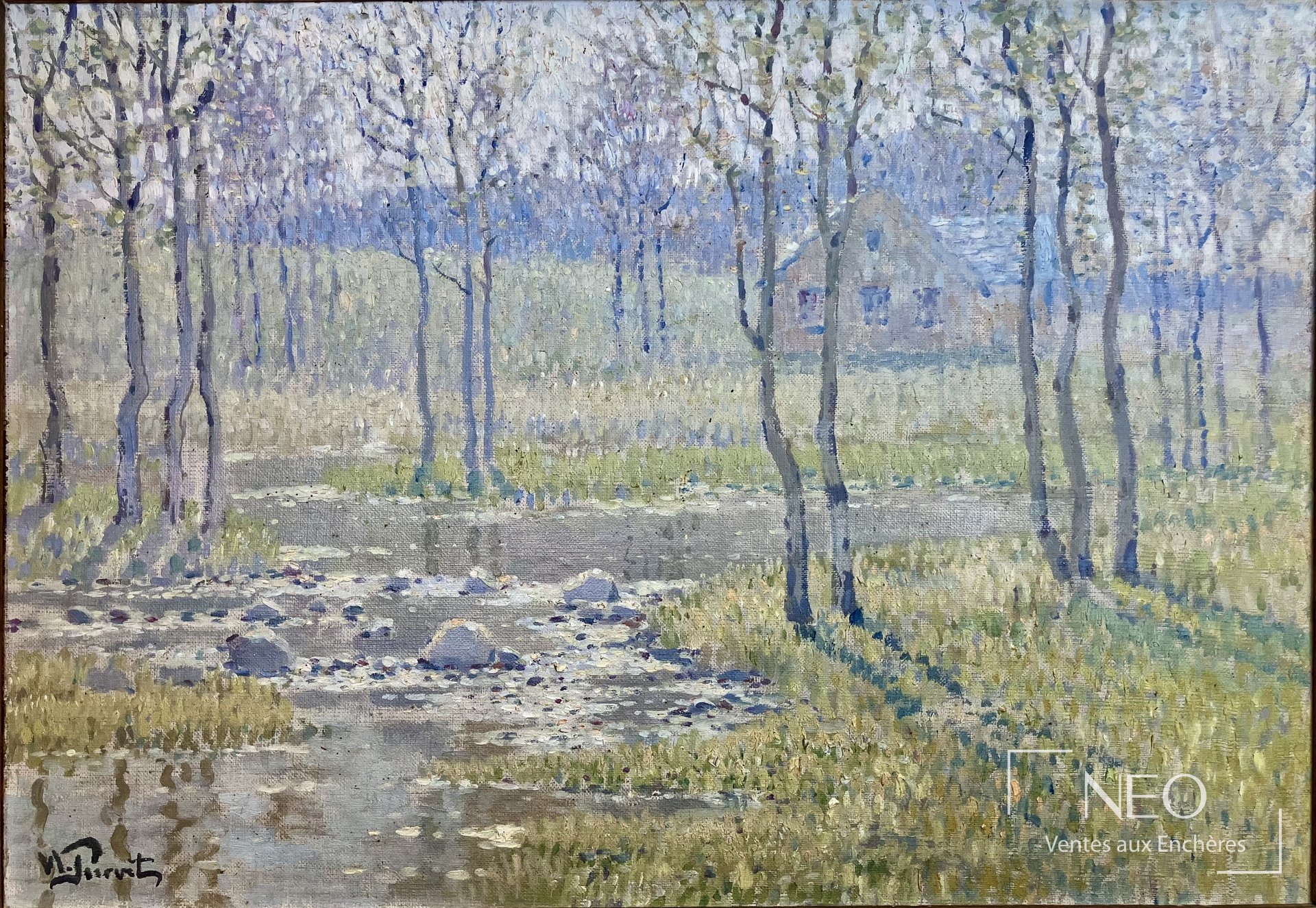 Paysage de rivière bordée d'arbres