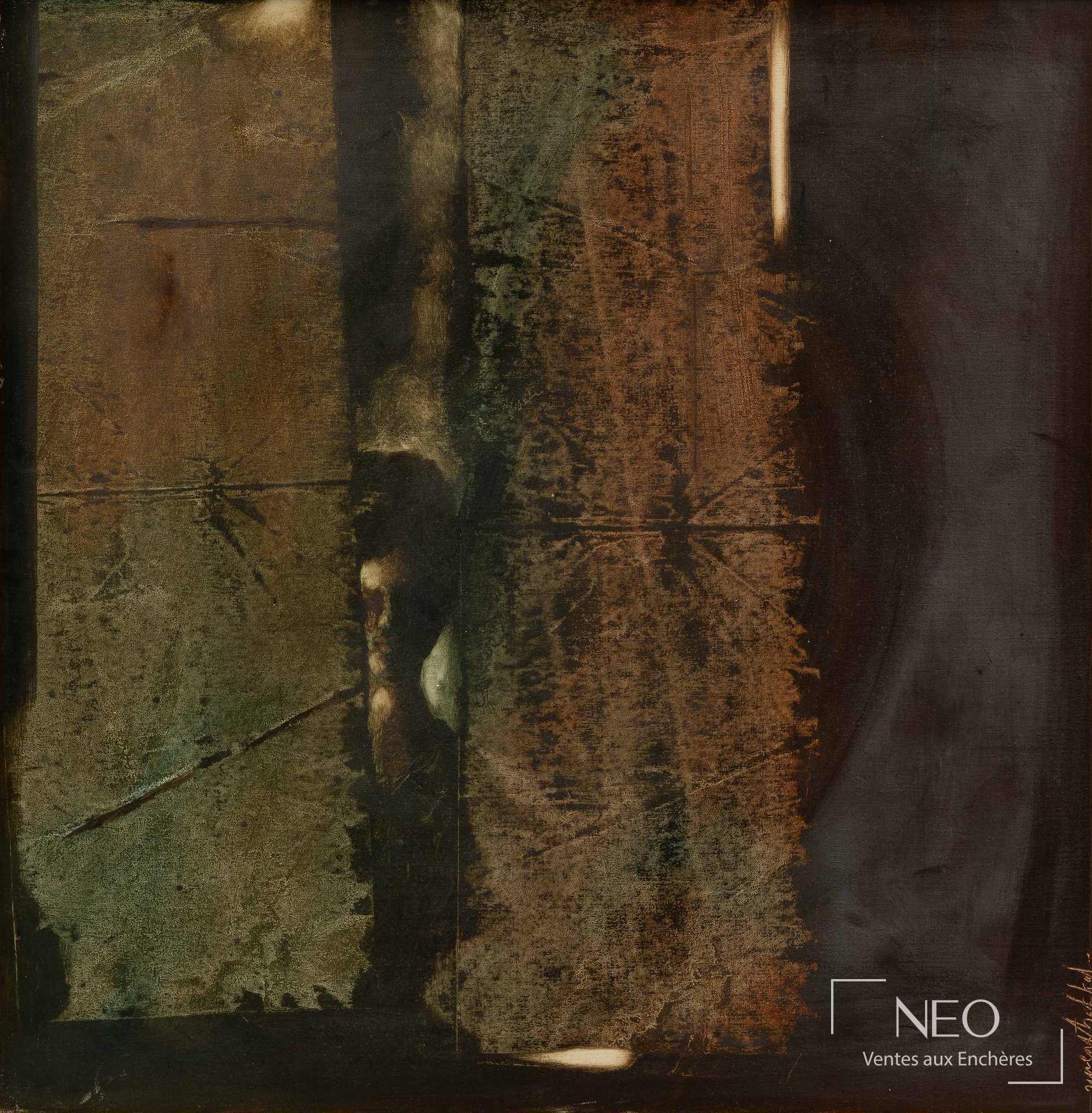 Yusuf Arakkal, composition abstraite, technique mixte sur toile