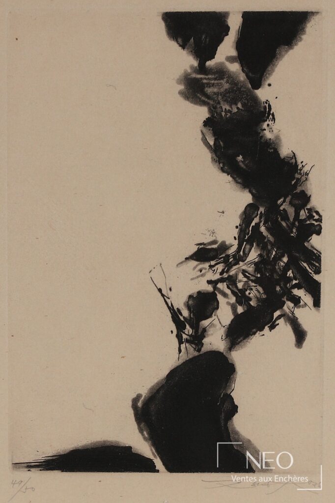 Lithographie de Zao Wou-Ki en noir sur papier