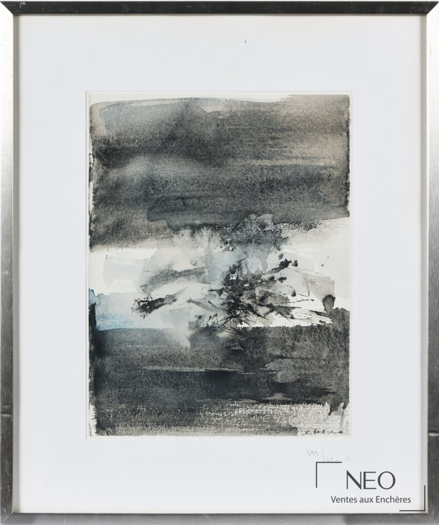 Composition abstraite de Zao Wou-Ki encadrée sous verre