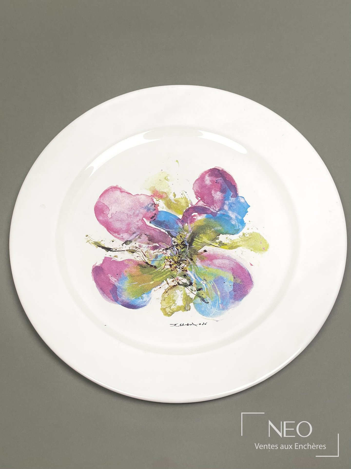 Assiette large en faïence émaillée blanche