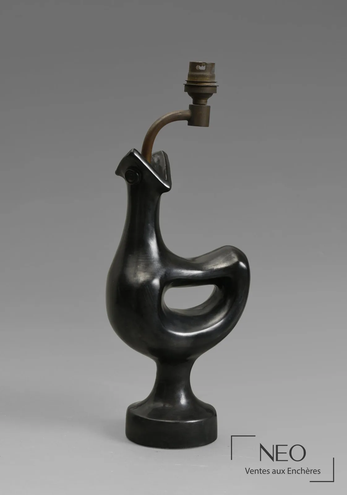 Lampe oiseau de Georges Jouve en céramique émaillée noire, modèle créé vers 1955