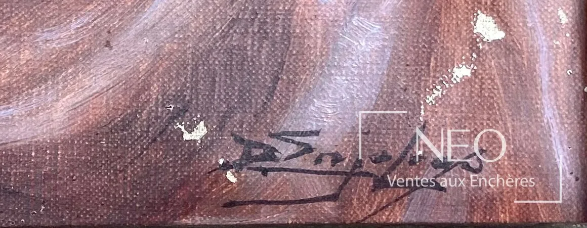 Signature DEnjolras en bas à droite de l'huile Indolence de Delphin Enjolras