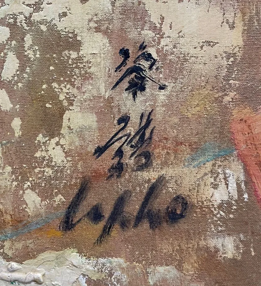 Signature de Lê Phổ en caractères et en lettres latines sur l'huile Tulipes au vase chinois
