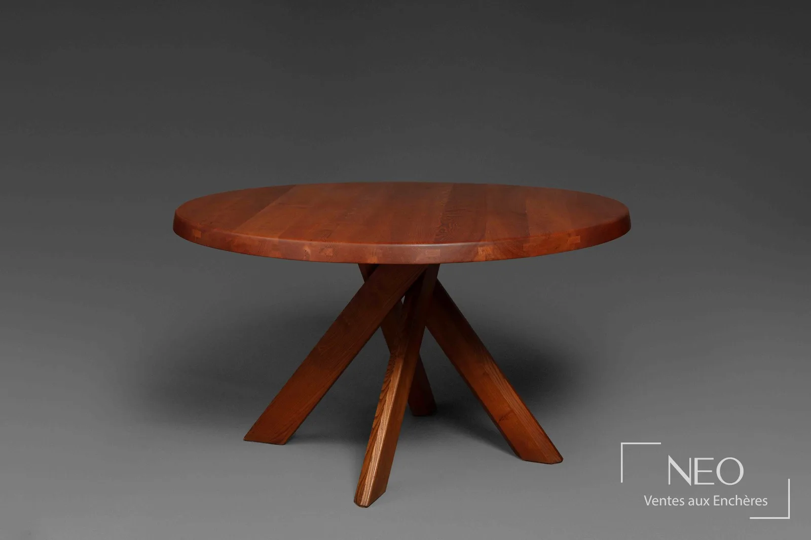 Table T21 dite Sfax de Pierre Chapo en orme massif, piètement en faisceau