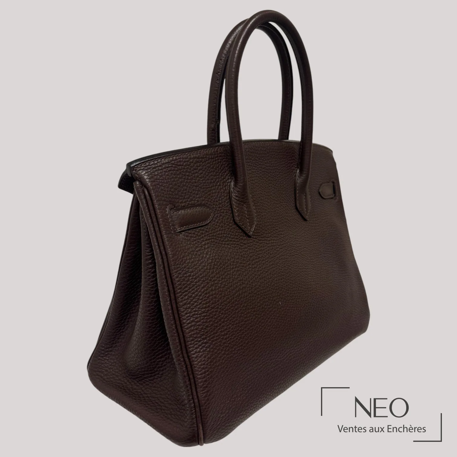 Angles et poignées d'un sac Birkin 30 Hermès en Togo, points d'usure examinés par l'expert