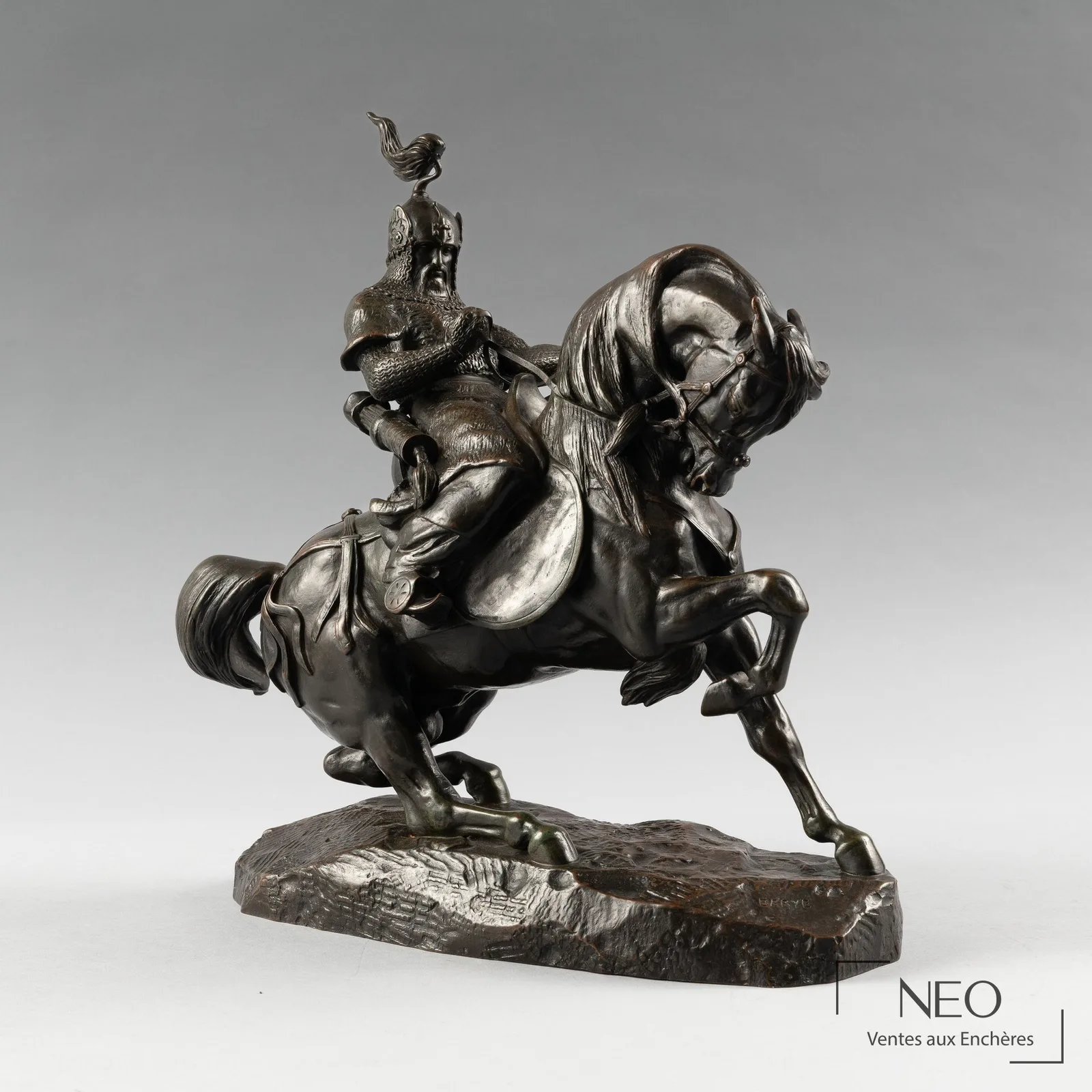 Guerrier Tatar de Barye, fonte posthume Barbedienne, bronze à patine brune
