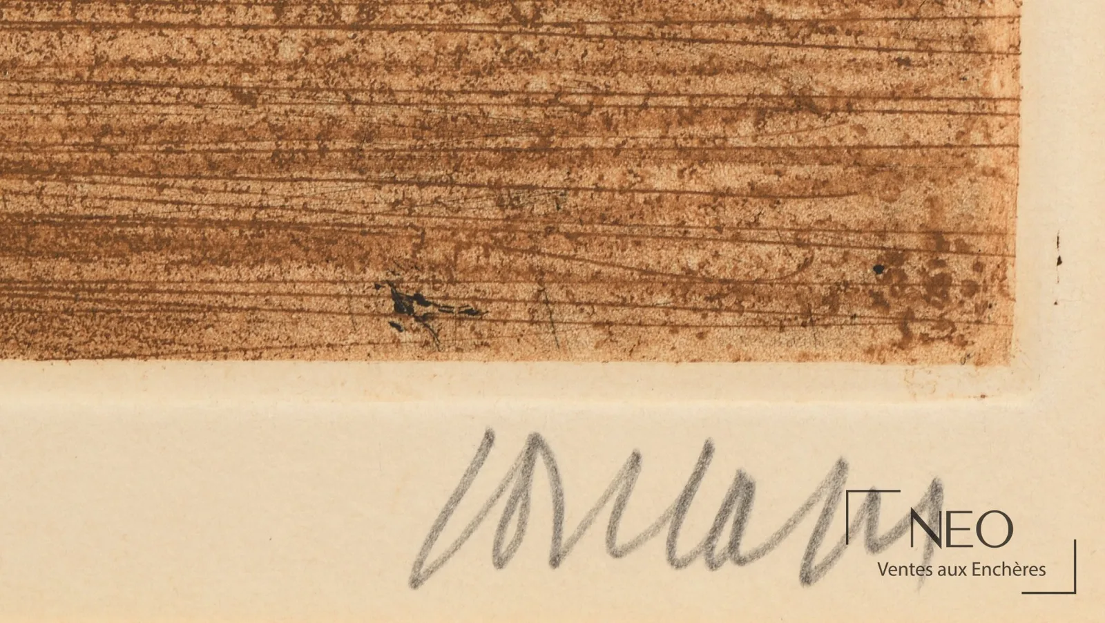 Détail d'une eau-forte de Pierre Soulages : cuvette en relief et grain de l'aquatinte