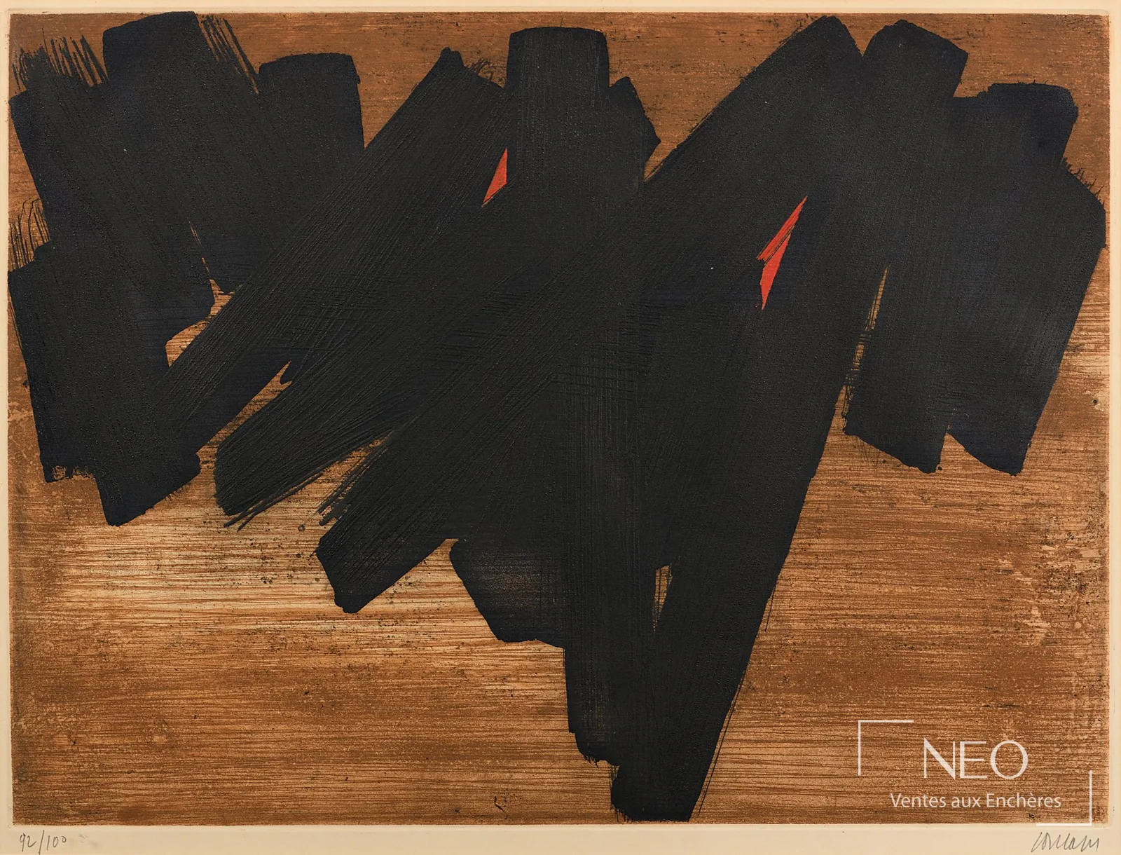 Eau-forte de Pierre Soulages numérotée 92/100 adjugée par NEO Enchères à Drouot