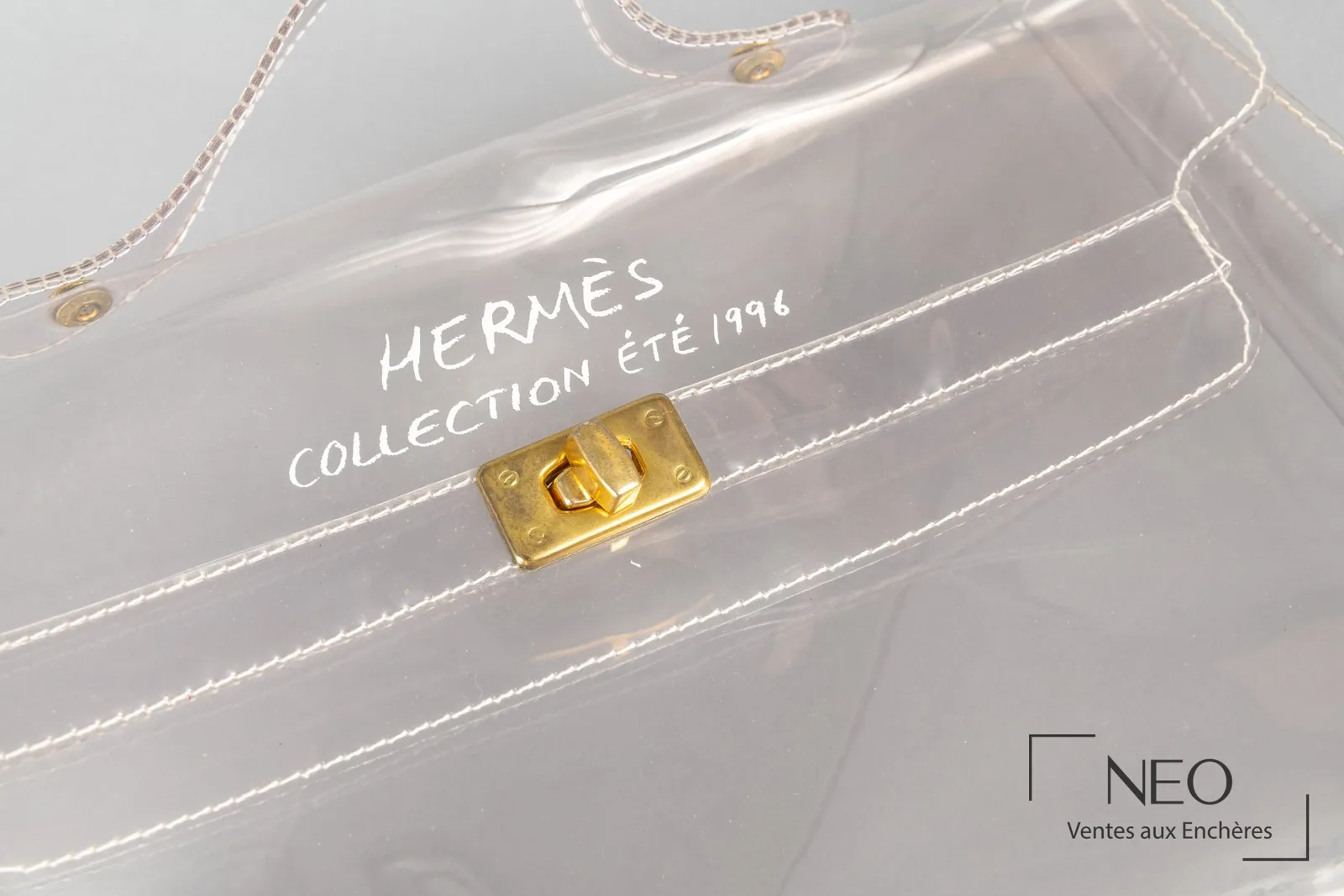 Pochette Kelly transparente Hermès en vinyle de 1996, dossier de presse
