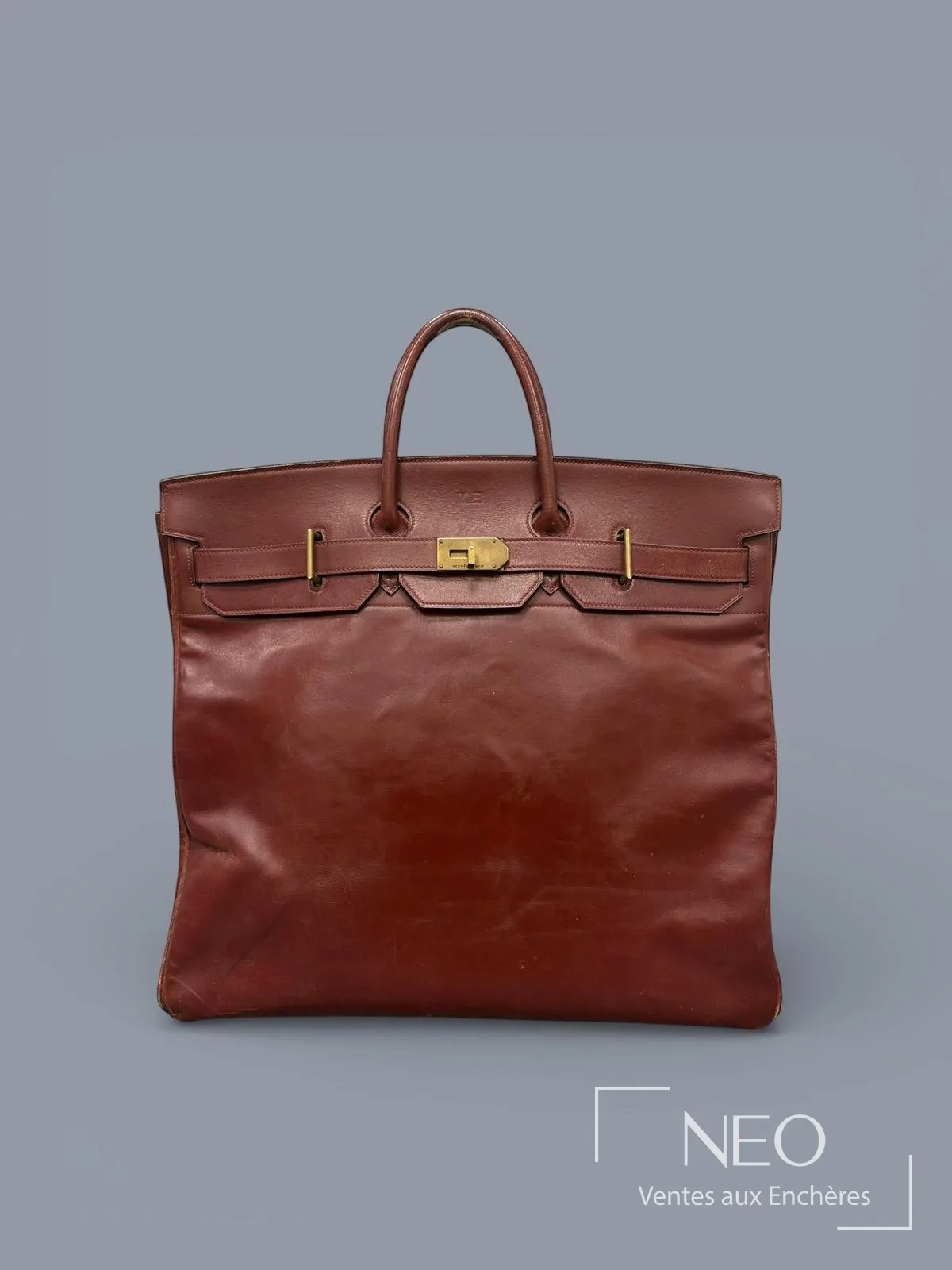 Sac Haut à courroies Hermès 50 cm en veau box rouge, ancêtre du sac Birkin
