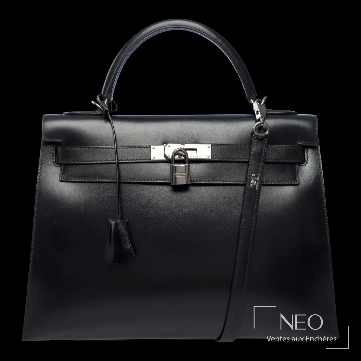 Kelly sellier 32 Hermès en veau box noir, quincaillerie canon de fusil, vers 2003