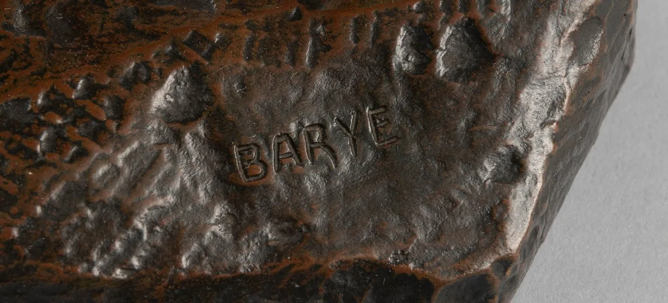 Signature BARYE sur la terrasse d'un Guerrier tartare d'Antoine-Louis Barye fondu par Barbedienne