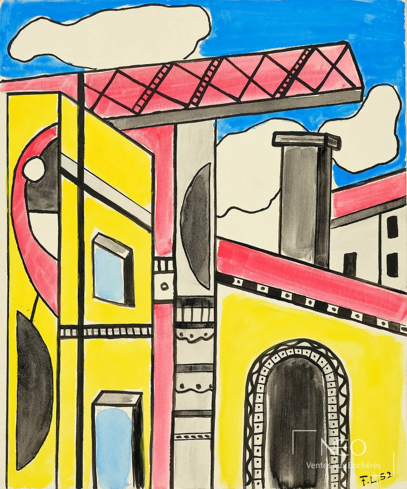 Fernand Léger, L'usine (La Ville), 1949, encre et gouache adjugée 23 400 € par NEO Enchères