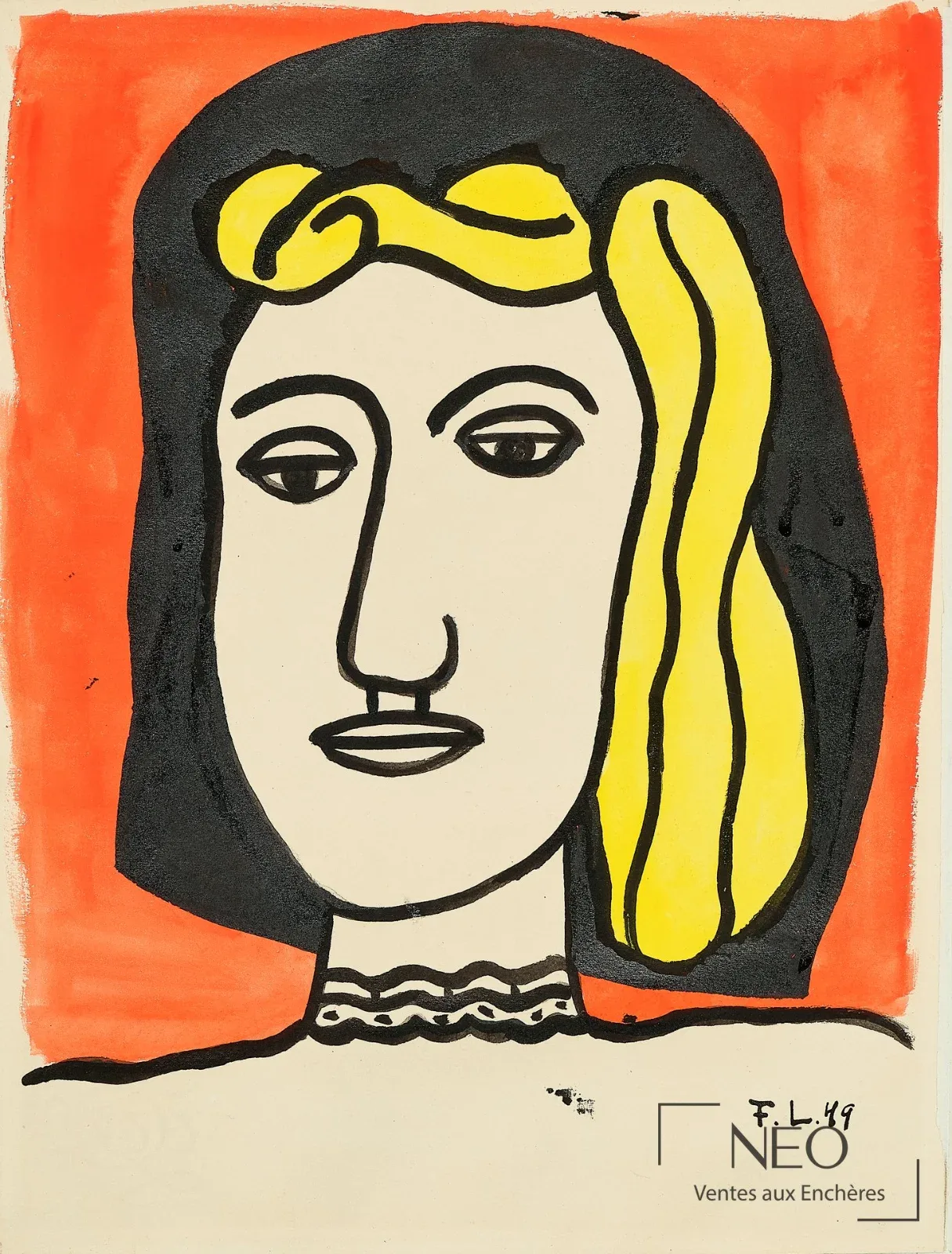 Fernand Léger, Tête de femme, 1949, encre et gouache sur papier adjugée 28 600 € par NEO Enchères
