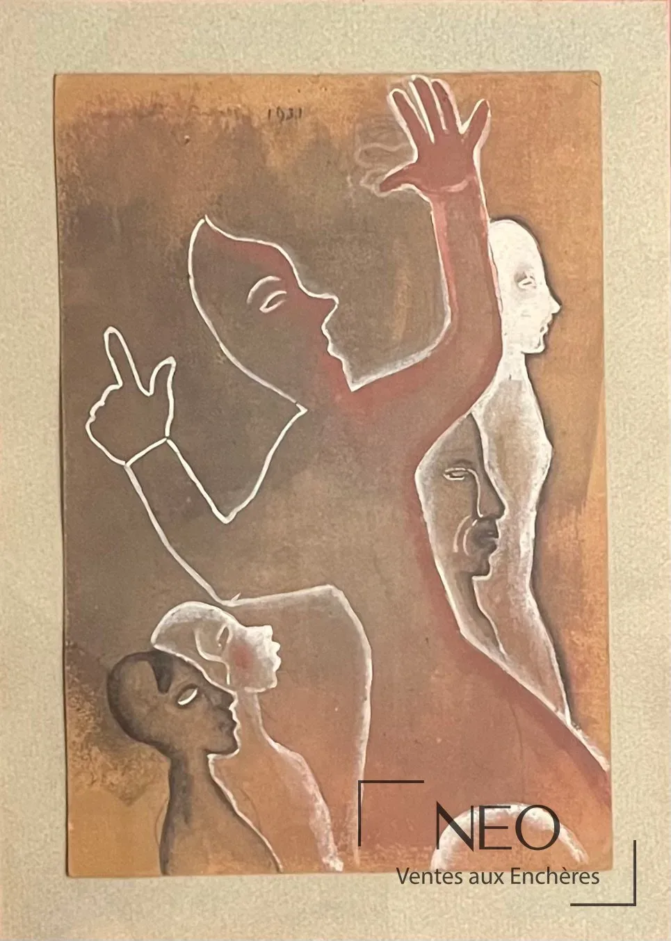 Jean Lambert-Rucki, Silhouettes masculines, technique mixte sur papier datée 1931, adjugée 1 300 € par NEO Enchères