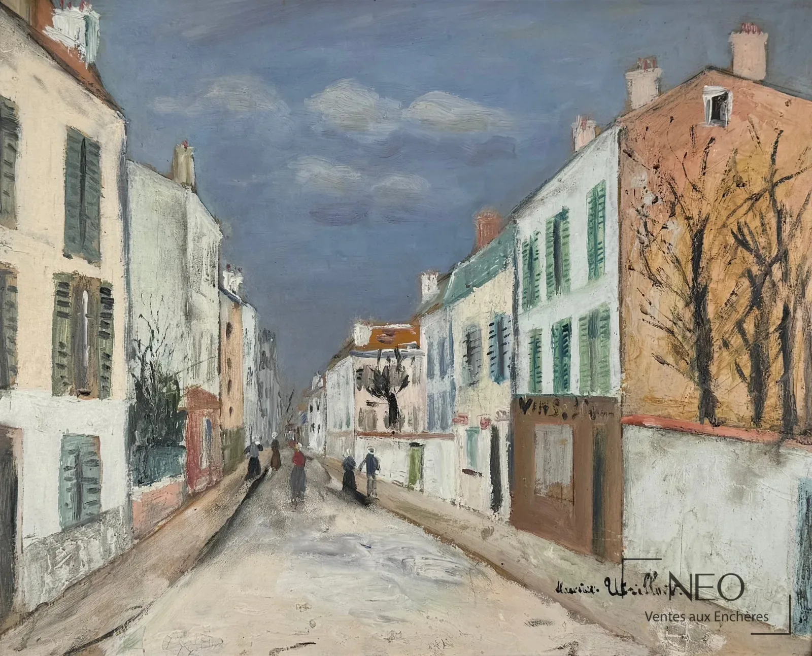Maurice Utrillo, Rue à Montmartre, vers 1912, huile sur carton de la période blanche adjugée 70 200 € par NEO Enchères