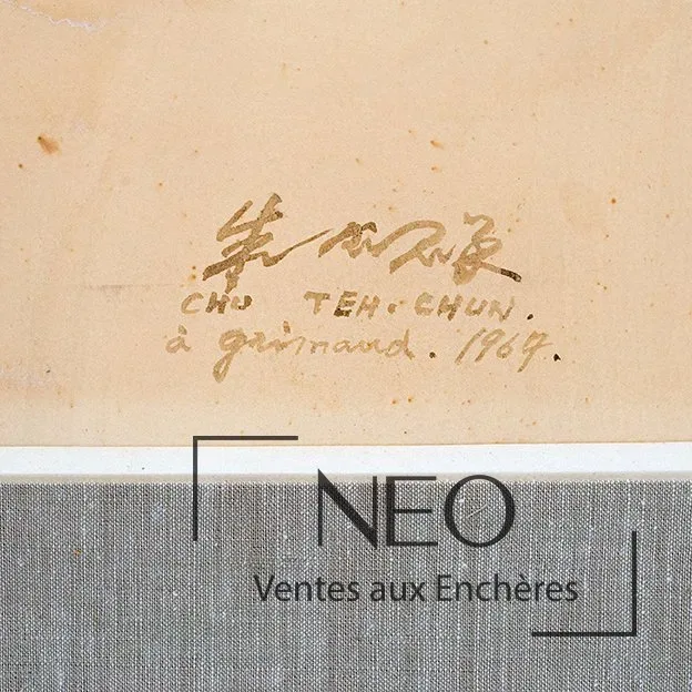 Signature Chu Teh-Chun à Grimaud 1967 sur l'acrylique sur papier N°299
