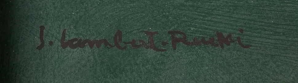 Signature J. Lambert-Rucki peinte en haut à gauche d'un relief de Jean Lambert-Rucki