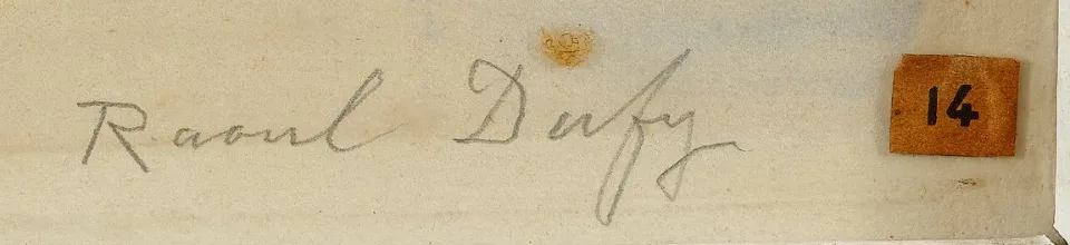 Signature Raoul Dufy au crayon en bas à droite d'une aquarelle