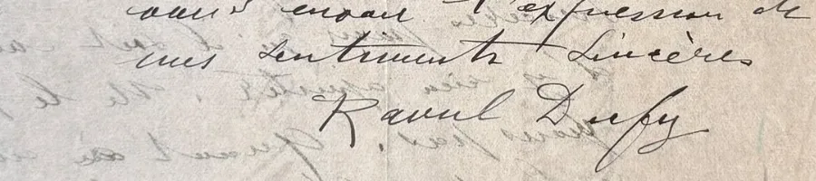 Signature autographe de Raoul Dufy sur une lettre de 1943